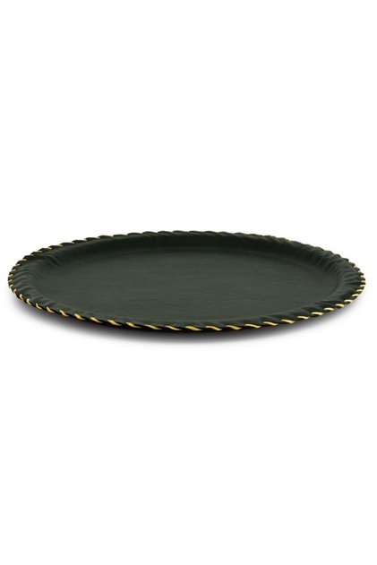 Handmade Round Leather Tray, 1 Piece, 33 cm - Green