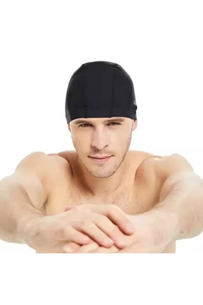 Black Fabric Bonnet Lycra Flexible Cloth Swimming Cap