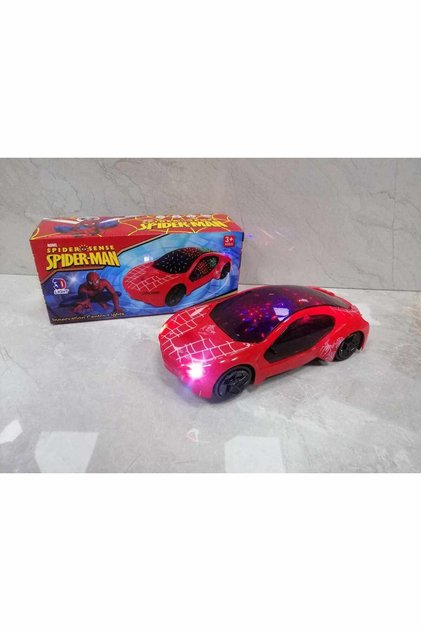 SPİDERMAN - ÖRÜMCEK ARABA PİLLİ IŞIKLI SESLİ HAREKETLİ ÇARP DÖN ( 18 CM )