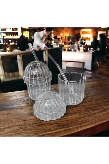 2 Pieces Heat Resistant Pinterest Cup with Glass Lid| Coffee and Presentation Glass 350 ML Glass with Straw