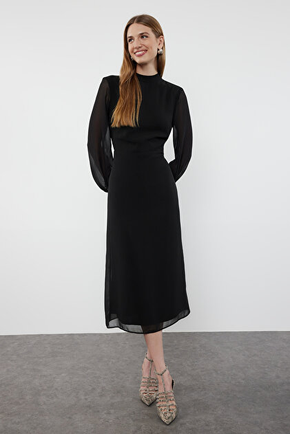 navy blue dress for baby girl Trendyol Collection Black Midi Chiffon Dress