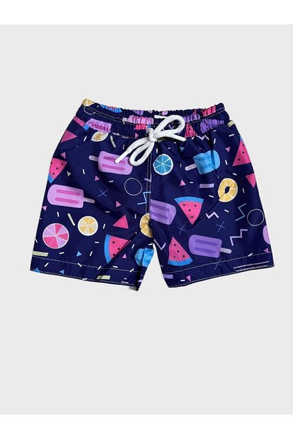 Navy Blue Boy's Donut Ice Cream Patterned Sea Shorts