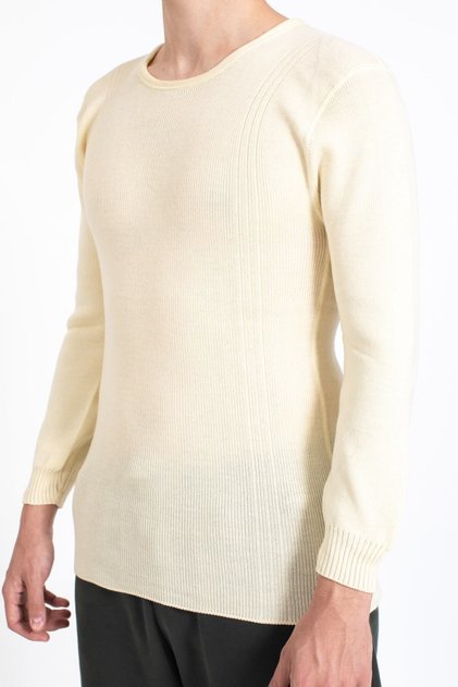 Cream Long Sleeve Unisex Wool Athlete Winter Thick Underwear