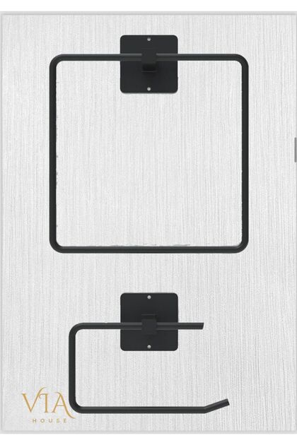 Black Square Adhesive Toilet and Bathroom Paper Holder Towel Rack