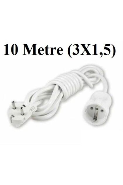 Topraklı Uzatma Seyyar Kablosu Tekli Priz 10 Metre 3x1,5 Mm Seyyar Uzatma Kablosu