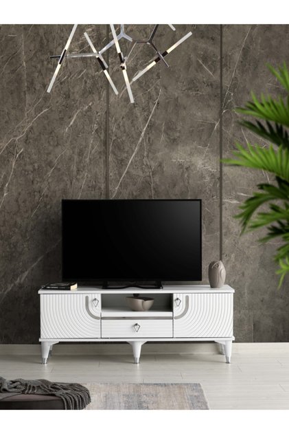 110 Cm Art Beyaz Gümüş Tv Sehpası