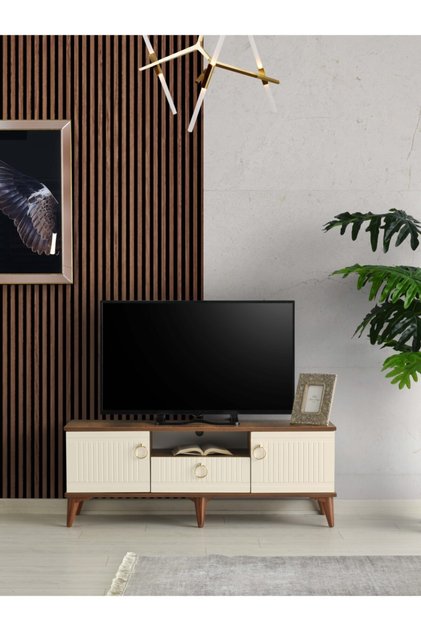 110 Cm Mebran Kapak Tv Sehpası Ceviz Krem