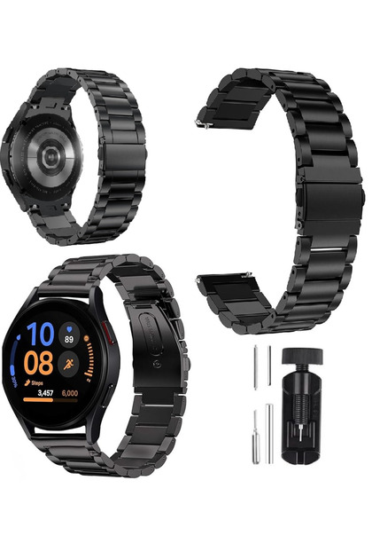 Galaxy Watch 46mm Watch 3 45mm Gear S3 Frontier/Classic 22mm Kordon Metal Paslanmaz Çelik Siyah