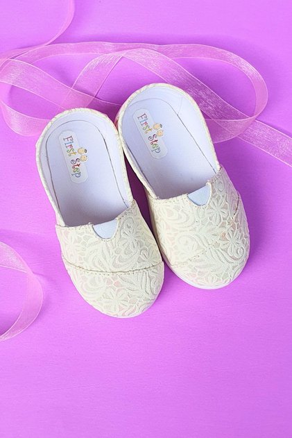 Floral Patterned Linen Baby Girl Ballerina Shoes-white-f-489
