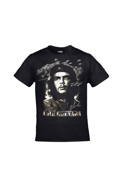 Unisex Black Ernesto Che Guevara Map Printed Tshirt
