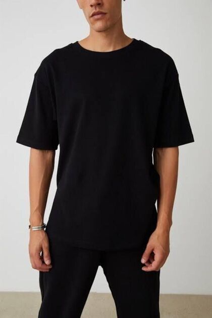 Black Basic Oversize Crew Neck Short Sleeve T-shirt