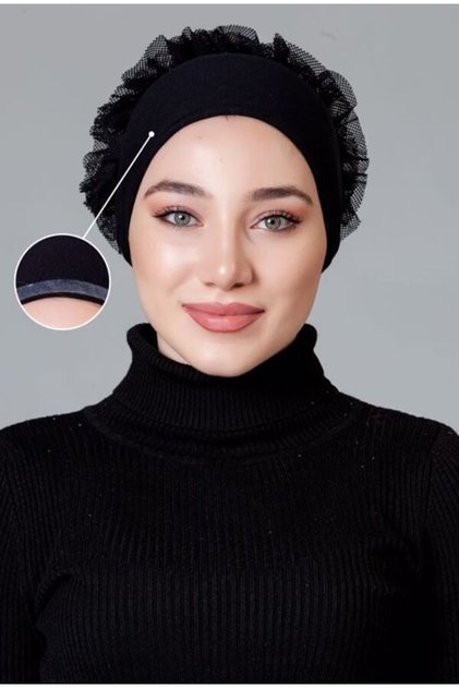 Black Lycra Frilly Non-Slip Bonnet (Non-Slip)