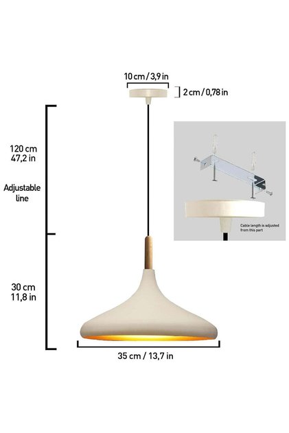 Champion Pendelleuchte, aus Holz und Metall 35 cm, Weiß Lampe