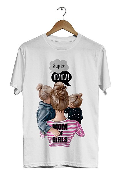 ACR Giyim Unisex Mother and Child White Super Mama Mom Of Girls