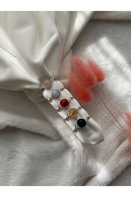 Chakra Natural Stone Set of 5 Mixed Handmade Wire Rings