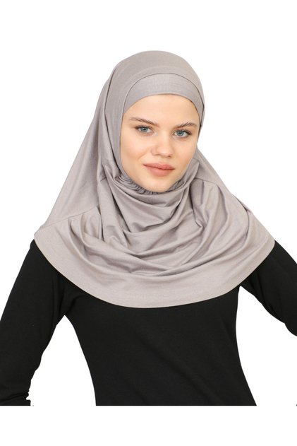 Two Piece Ready to Wear Neck Collar Headscarf Shawl Ready Scarf Viscose - Light Mink