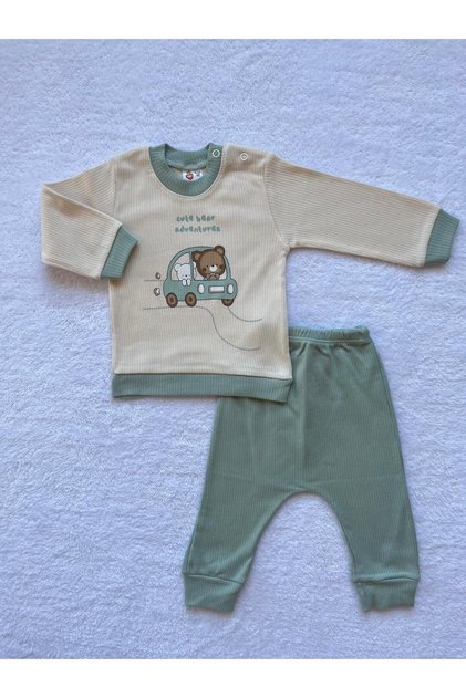 Unisex Baby Corded Fabric Ribbed Knit Long sleeve Sweatshirt 2-Piece Set