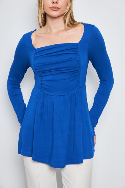 Women's Viscose Square Collar Front Garni Gathered Tunic