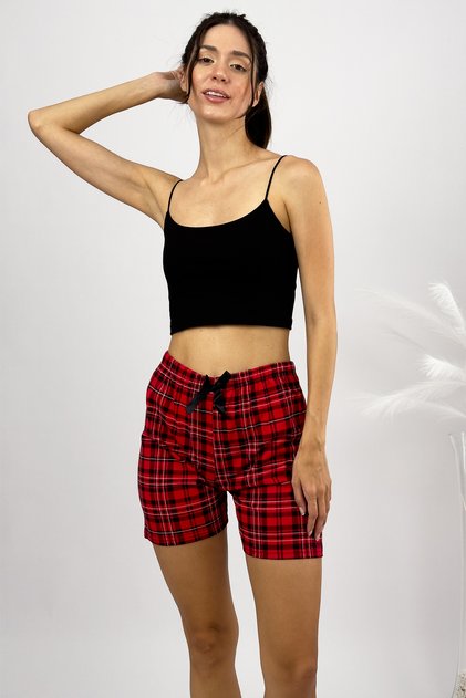 100% Cotton Women's High Waist Four Seasons Shorts Pajamas Red Black