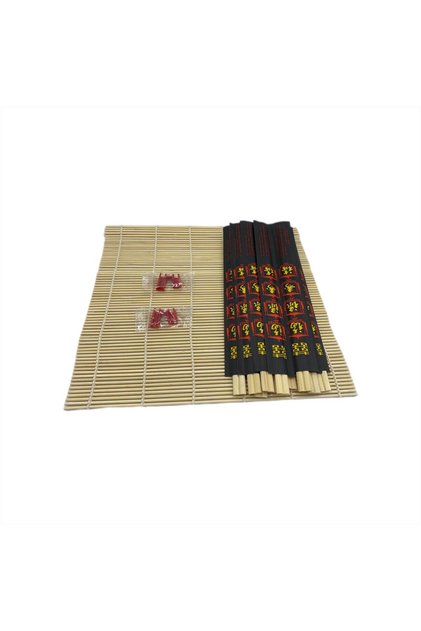 Siyah Chopstick 10 Ad Chopstick Aparatı 2 Ad Sushi Mat Sushi Sarma Hasırı 27 Cm