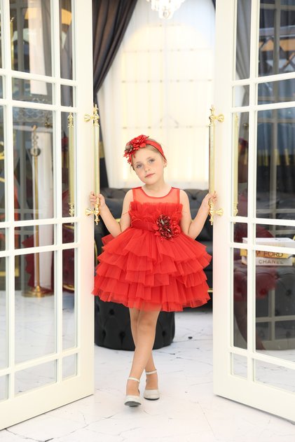 Flower-Detail Short Tulle Skirt for Girls, Evening Dress with Accessories as a Gift