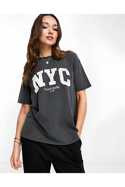 Printed Anthracite 100% Cotton Women's T-Shirt