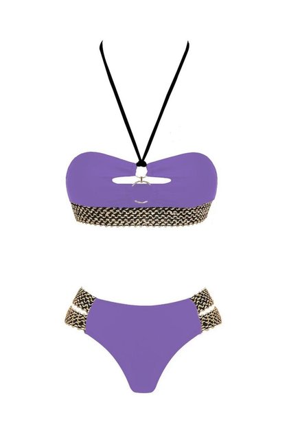 Women's Lilac Strapless Lined Double Ring High Waist Stylish Sea-Pool Bikini Set
