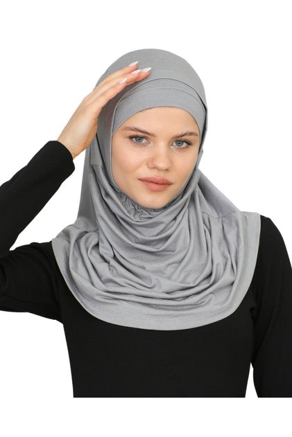 Two Pieces Ready to Wear Neck Collar Headscarf Shawl Ready Scarf Viscose - Gray