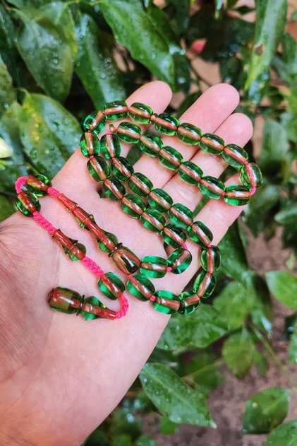 9X11 mm Transparent Delim Water Green Catalin Prayer Beads - Ergin Baran Necef