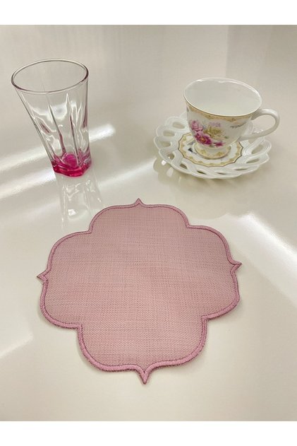 6-Piece Pink Color Linen Presentation Cocktail Napkin & Coaster Suitable for Embroidery