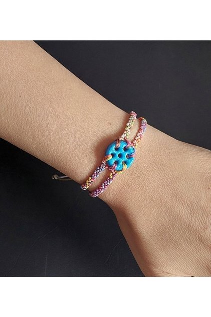 Soft multicolor Syriac evil eye stone macrame bracelet