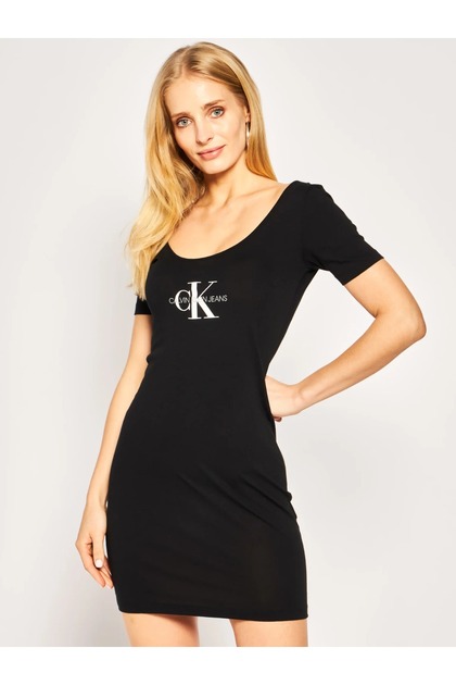 W Monogram Ballet Black Slim Fit Knitted Dress - J20j 213699