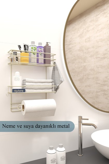 Bathroom Organizer with Hooks, Towel Rack, Stainless Steel Kitchen Shelf, Stainless Steel Kitchen and Bathroom Shelf, Bathroom Organizer
