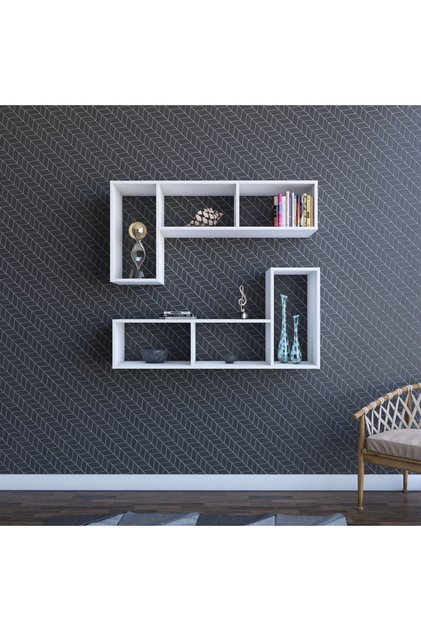 Modern Puzzle Tasarım Duvara Monte Kitaplık Duvar Rafı Beyaz Çok Amaçlı 60x123x35 cm