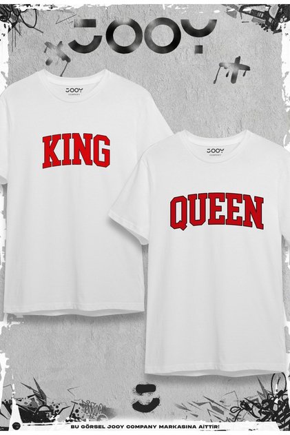 King Queen Printed Lover Couple Combination White Oversize Tshirt Set of 2