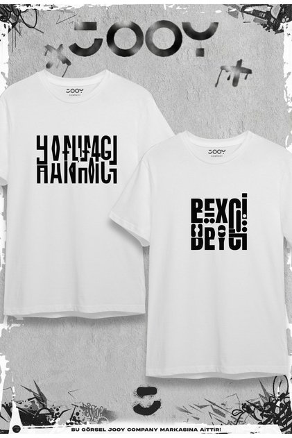 Hanımcı Beyci Valentine Combination Folded Design White Oversize Tshirt Set of 2