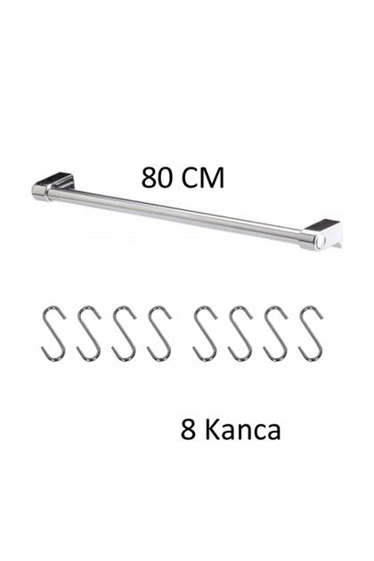 Mutfak Askılık - Banyo- Askılık Genel Amaçlı Duvar Askısı Krom 80 Cm Boru 8 Adet Askı