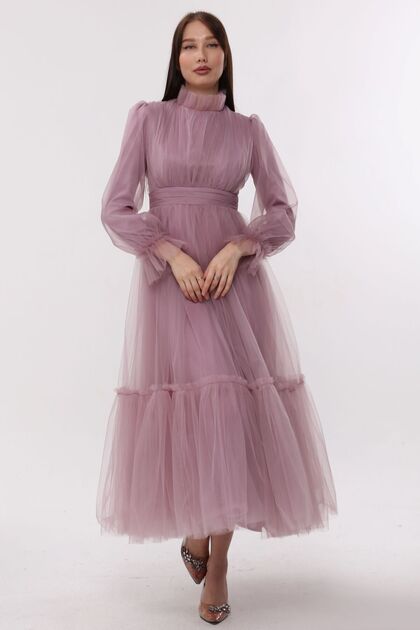 Asees Women's Evening Dress and Graduation Asses Hijab Evening Dress Dream  Tulle Gather Detailed Evening Dress- Trendyol