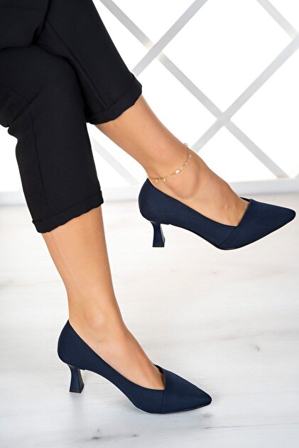 Erkan Samac Laura Plus Dark Blue Crepe Evening Dress Shoes 6 cm- Trendyol