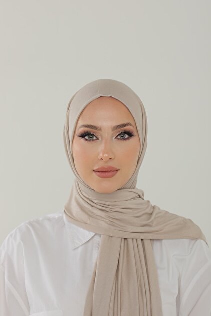 شال جيرسي فاخر للنساء، مصنوع من الليكرا، مناسب للأزياء المحتشمة، باللون الحجري