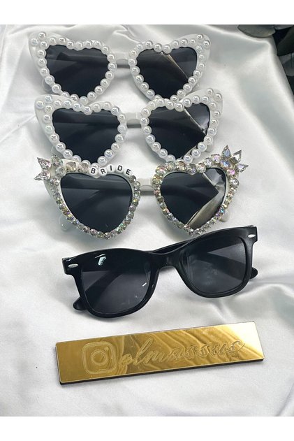 Crystal Stone Bride Heart Glasses Set Wedding After(4 Pcs)