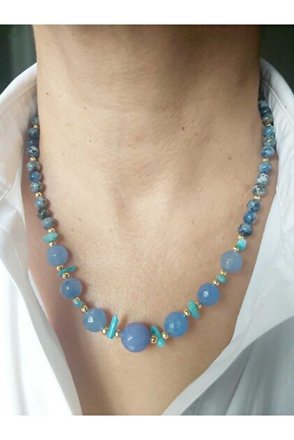 Blue Crystal Quartz and Agate Natural Stone Necklace