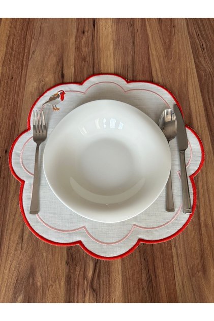 16 Piece Set Love Birds Red Embroidered American Service and Cocktail Presentation Napkin