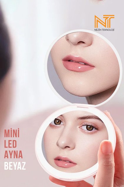 Mini Led Şarjlı Işıklı Makyaj Aynası Make Up Güzellik Aynası Ergonomik Çanta Tipi Yuvarlak Ayna