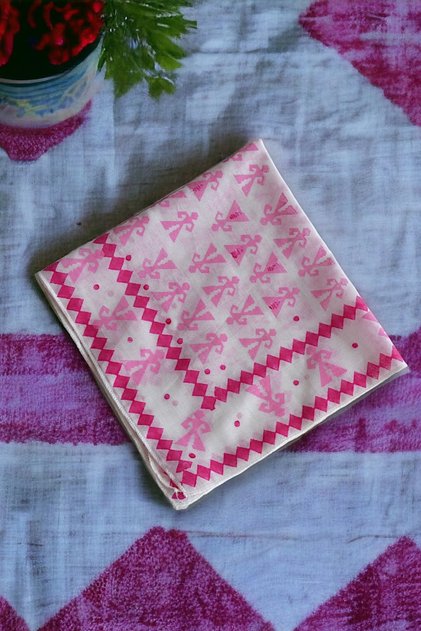 Women's Pink Patterned Cotton Handmade Hair Bandana