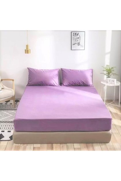 Lilac Colored Cotton Ranforce Fabric Single/Double Fitted Elastic Sheet Set