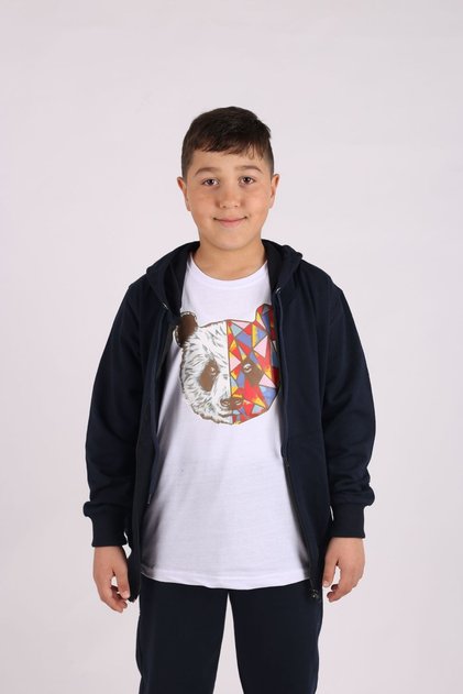 Zippered Suit-Panda Printed T-Shirt - Set of 3 Boys' Tracksuits