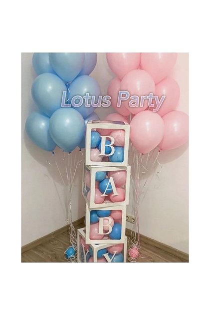 Gender Party Balloon Set 50 Pieces - Transparent Box with Baby Writing (Blue- Pink Balloon)