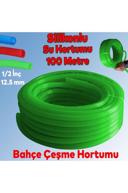 Bahçe Çeşme Su Hortumu İç Çap 1/2 Naturel Silikonlu Sulama Araç Yıkama Hortum 100 Metre