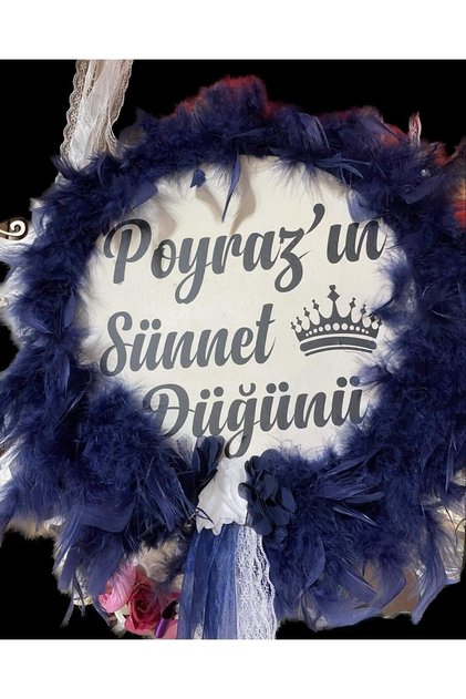 Sünnet Kına Gecesi Tefi Lacivert Tüylü Def 32 Cm
